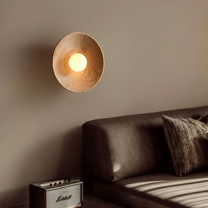 YEBMLP Postmodern Retro Wooden Wall Lamp Silent Meditation Porch Wall Light Indoor Decor LED Light Study Room Teahouse Wall Lamp