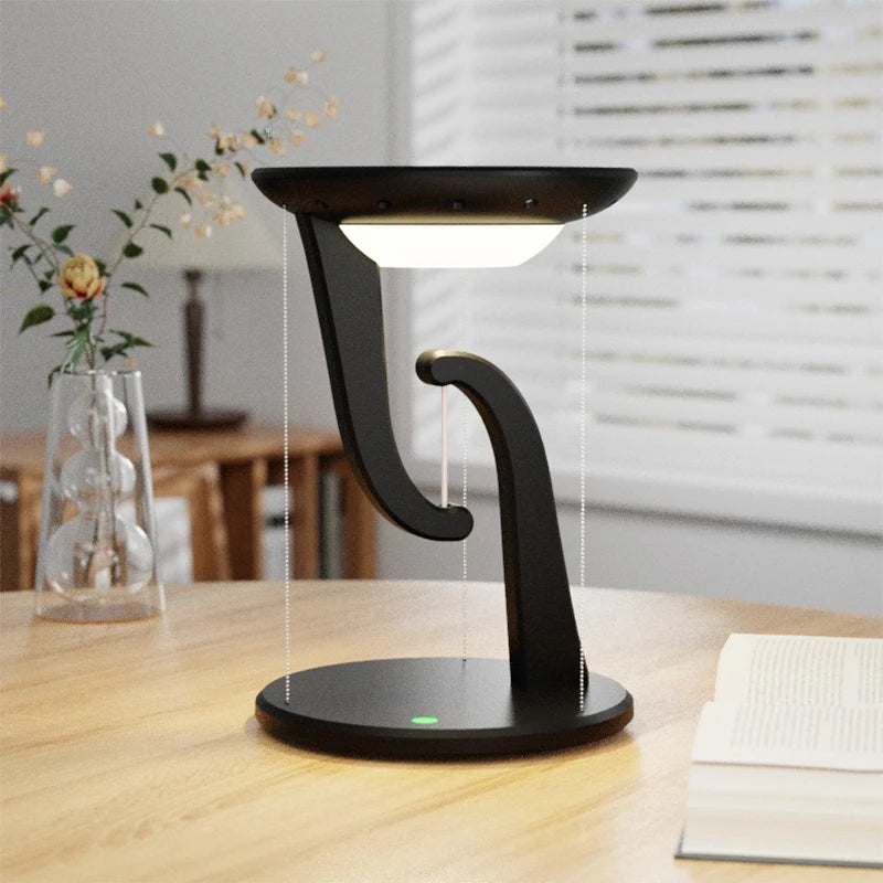Floating Design LED Desk Lamps 15W Wireless Charging Stepless Dimming Touch Control Novelty Night Light Bedroom Decorative Light