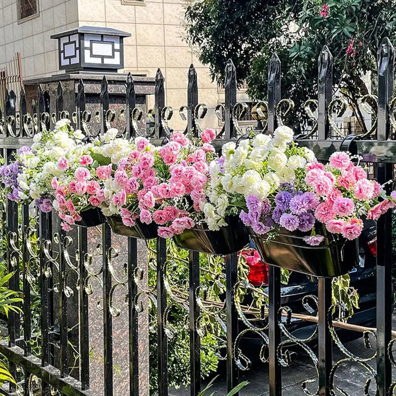 Black Metal Iron Hanging Flower Pots Outdoor Plants Planter Modern Boho Style Wall Mount Window Box Decks Railings Fence Buckets