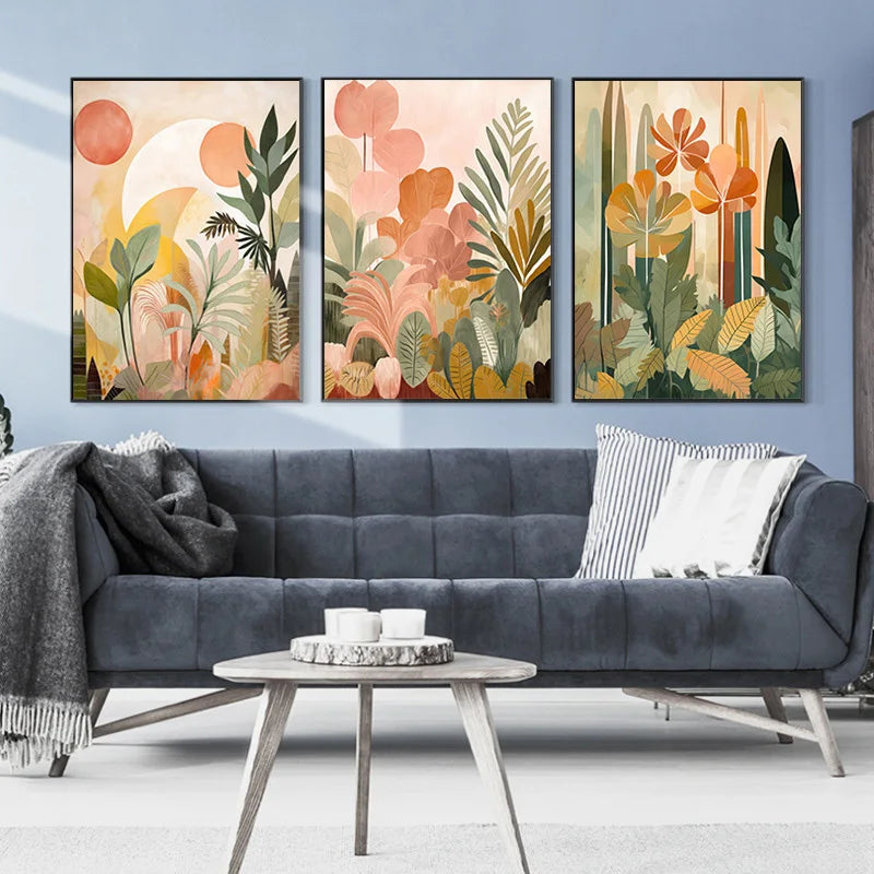 Tropical Jungle Abstract Colorful Bohemian Botanical Wall Decoration Canvas Painting Farmhouse Modern Neutral Botanical Poster