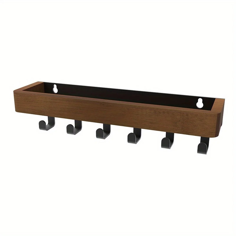 Rustic Wooden Key Holder with 6 Hooks Storage Tray Easy Install Wall-Mounted Organizer for Keys Mail and More for Bedroom Office