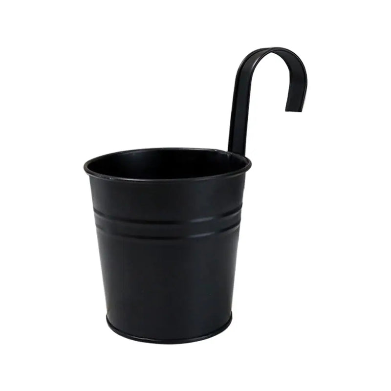 Black Metal Iron Hanging Flower Pots Outdoor Plants Planter Modern Boho Style Wall Mount Window Box Decks Railings Fence Buckets