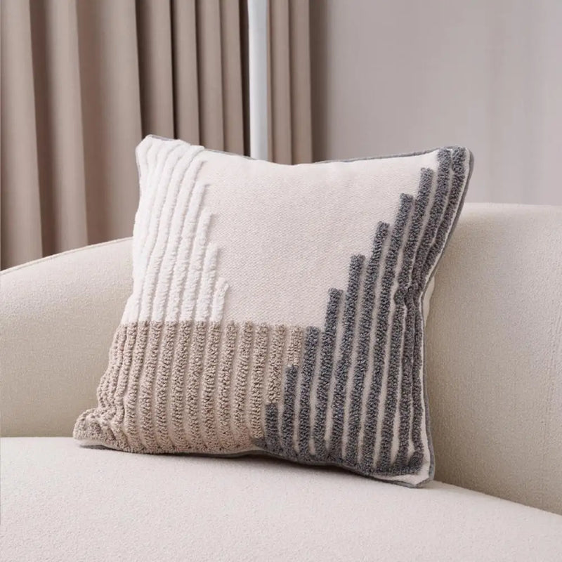 Unique Boho Throw Pillow with Braided Rope Pattern Handmade Tassels Cushion Soft Cotton Linen Textured Cushion for Sofa Bed