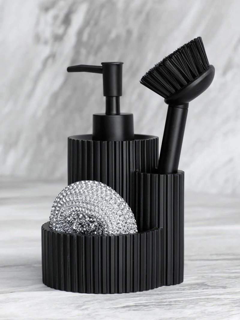 Kitchen Soap Dispenser Detergent replacement bottle Sink Dish Washing brush Sponge Holder 3 in 1 Includes sponge and brush