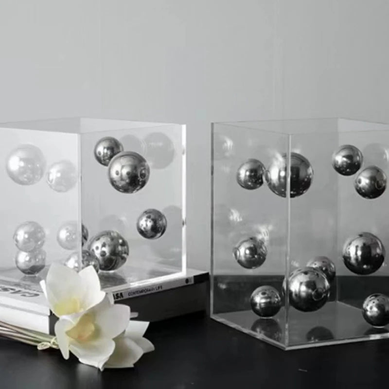 Creative Square Acrylic Cover Sphere Decoration Living Room Porch Cabinet Crafts Ornament Modern Clear Acrylic Square Home Decor