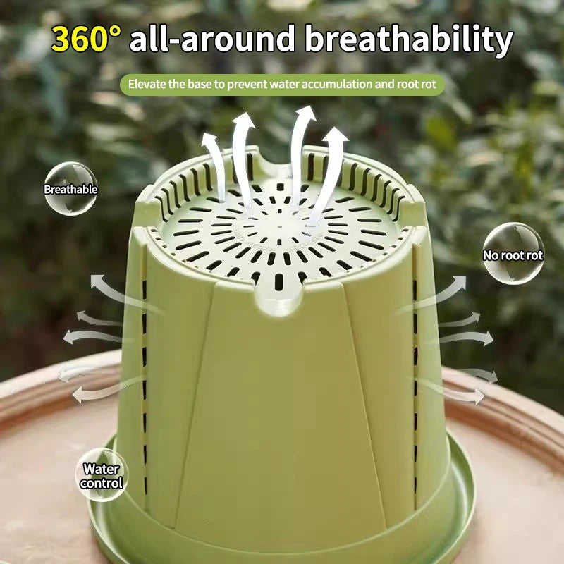 Plastic Green Plant Flower Pot Thickened Resin Gallon Pot Balcony Planting Flower Pot Root Control Breathable Seedling Planters