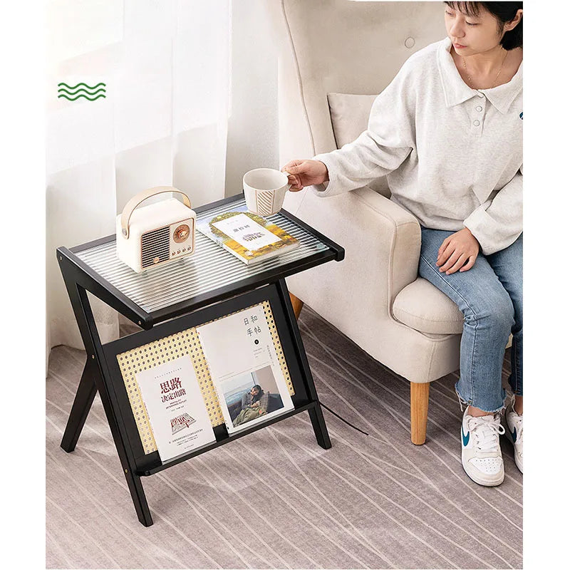Z Shaped Side Table Creative Tea Coffee Table With Rack For Household Sofa Corner Living Room Bedroom Small Apartment Supplies