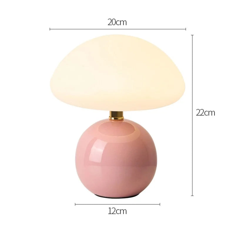 Mushroom small table lamp cream roller molded ceramic atmosphere lamp eye protection LED lamp bedroom headboard decoration light