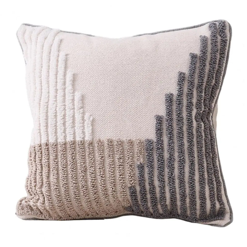 Unique Boho Throw Pillow with Braided Rope Pattern Handmade Tassels Cushion Soft Cotton Linen Textured Cushion for Sofa Bed