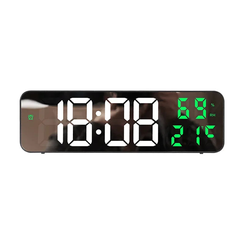 9 Inch LED Wall Clock with Temp & Humidity Display USB Plugin Night Mode & Snooze 12/24H Format