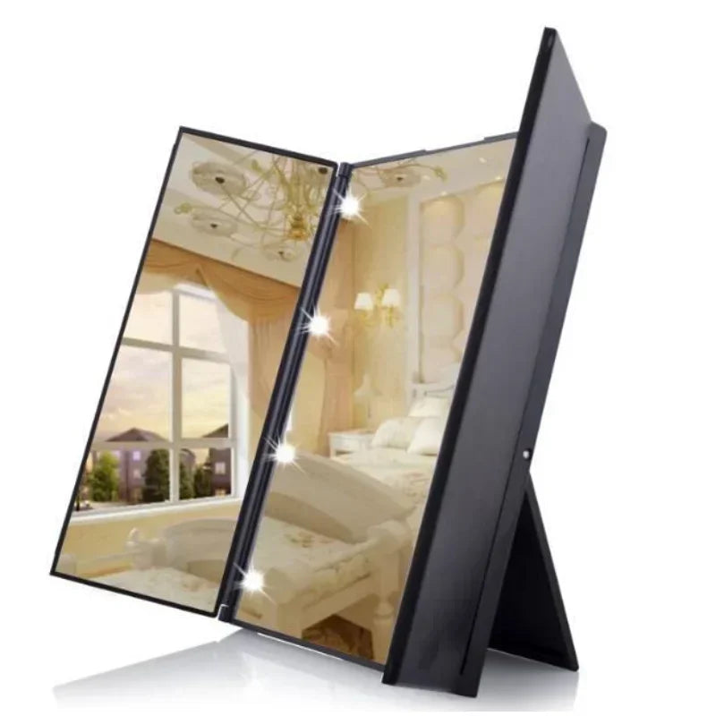 Get the Perfect Look Anywhere with the Portable Three-Sided LED Makeup Mirror - Ideal for Travel and Touch-Ups!