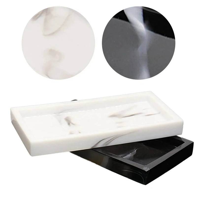 Marble Pattern Resin Tray Non Slip Rectangular Plate Countertop Bathroom Soap Shampoo Storage Tray Home Decor,Black