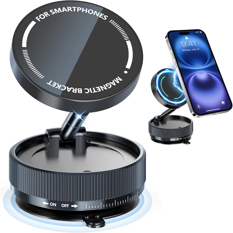 Suporte magnético a vácuo para telefone, suporte para telefone com ventosa Magsafe, suporte magnético ajustável em 360 °, dobrável em tamanho de bolso