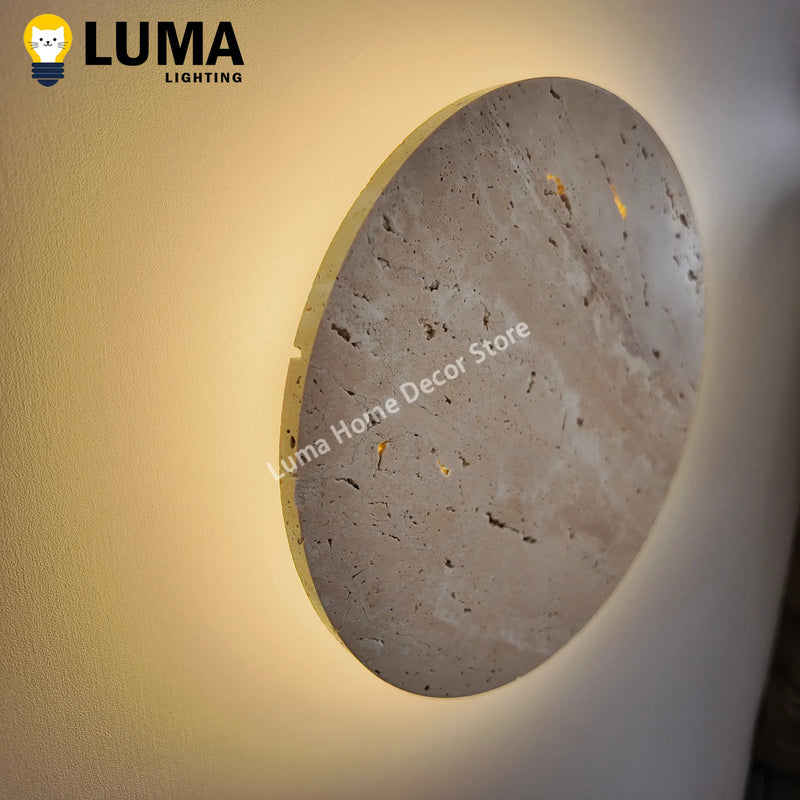 Luma Wabi-Sabi Yellow Travertine Wall Light, Natural Stone LED Wall Sconce Lamp for Bedroom Bedside, Aisle, Stair Home Deocr