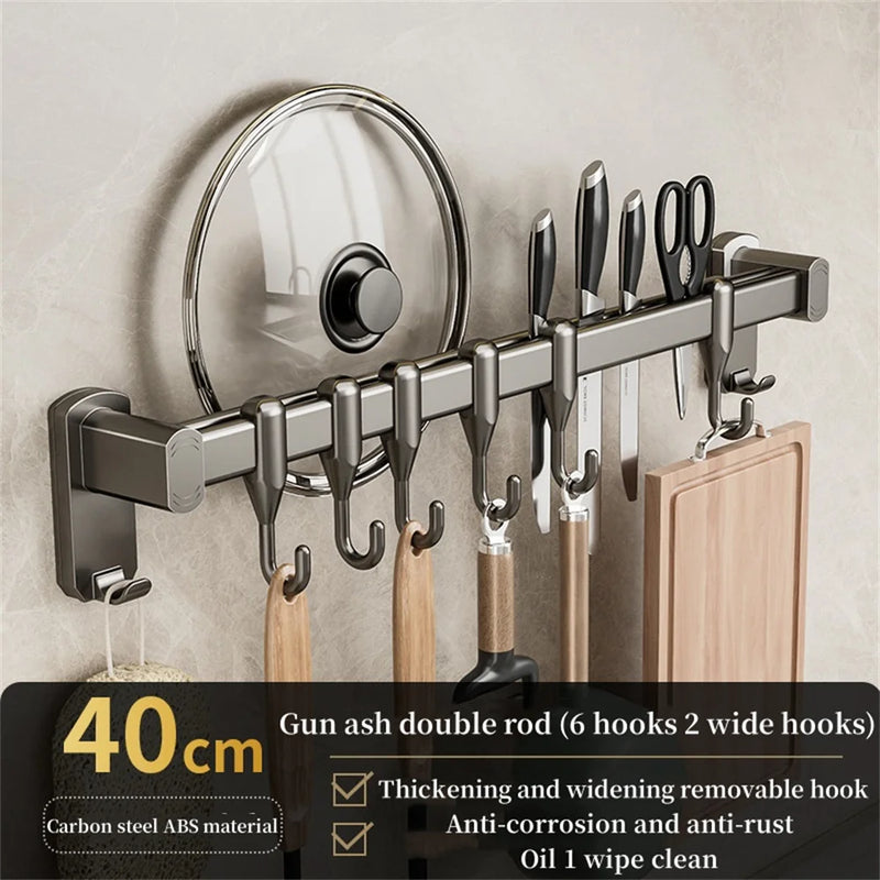 Kitchen Hook Punch-free Hanging Rod Spovel Hanger Row Hook Multifunctional Wall-mounted Storage Knife Holter