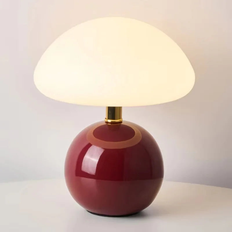 Mushroom small table lamp cream roller molded ceramic atmosphere lamp eye protection LED lamp bedroom headboard decoration light