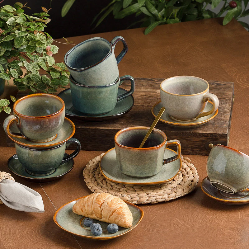 200/210/250ml Retro American Ceramic Coffee Cup Plate Set Luxury Office Afternoon Tea Water Cup And Dish Couple Mugs With Tray