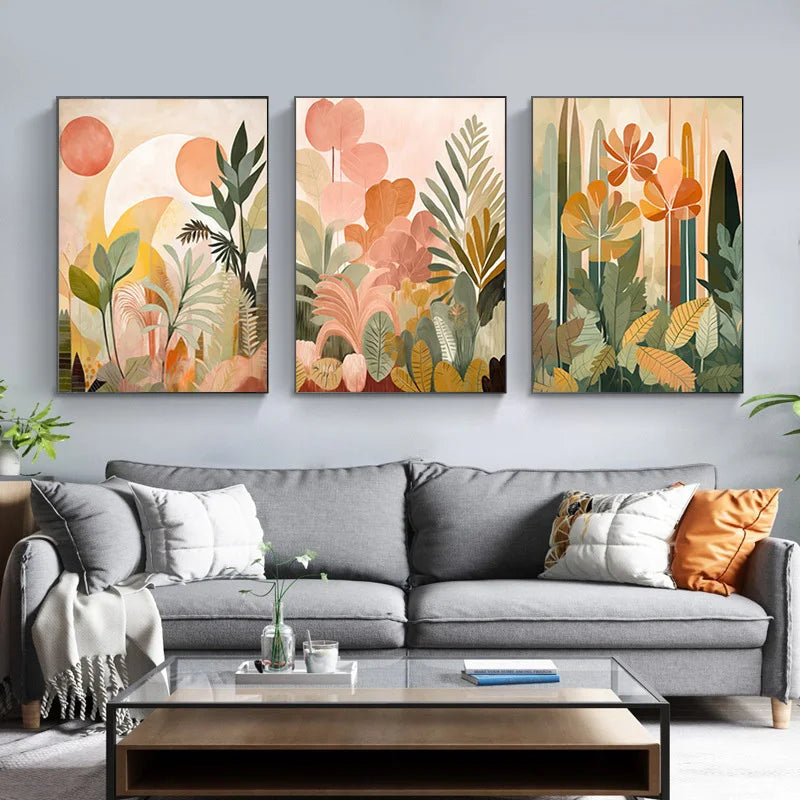 Tropical Jungle Abstract Colorful Bohemian Botanical Wall Decoration Canvas Painting Farmhouse Modern Neutral Botanical Poster