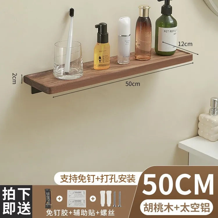 Walnut Storage Rack Bathroom Solid Wood Panel Layer Board Wall Mounted Storage Rack Bathroom Straight Board