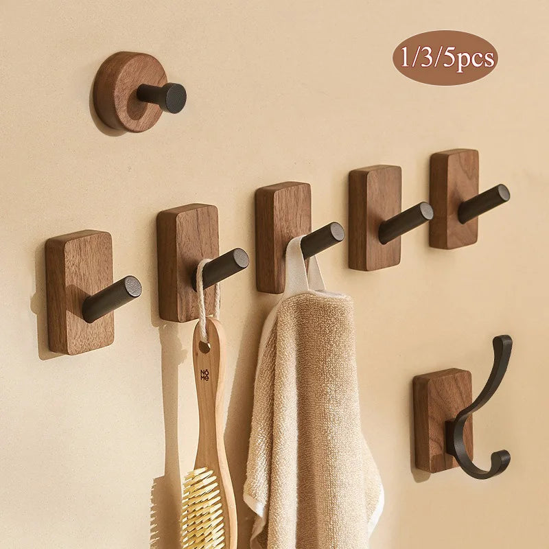 5/3/1Pcs Solid Wood Hooks Wall Mounted Clothes Scarf Hat Coat Hook Simple Room Decor Storage Hanger Towel Rack Home Organizer