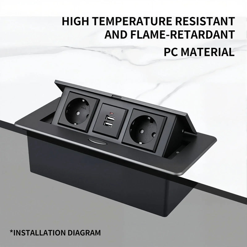Table Charging Station Hidden Type Power Socket Slow Pop-Up Table Outlet Desktop Socket for US/EU Home Office Kitchen