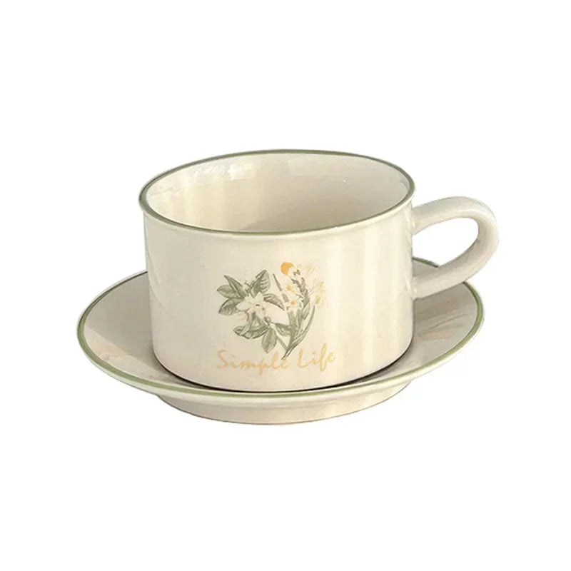 380ML Coffee Cups Saucer Set Retro Ceramic with Handle Lily of The Valley  Luxury Afternoon Tea Cup and Saucer Milk Mocha Cup