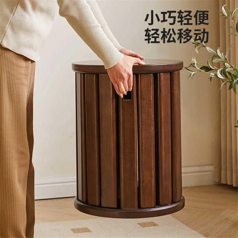 Solid Wood Folding Stool Nordic Living Room Low Stool Dining Chair Home Modern Simple Walnut Color Furniture Round Stool Table