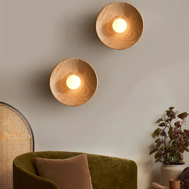 YEBMLP Postmodern Retro Wooden Wall Lamp Silent Meditation Porch Wall Light Indoor Decor LED Light Study Room Teahouse Wall Lamp
