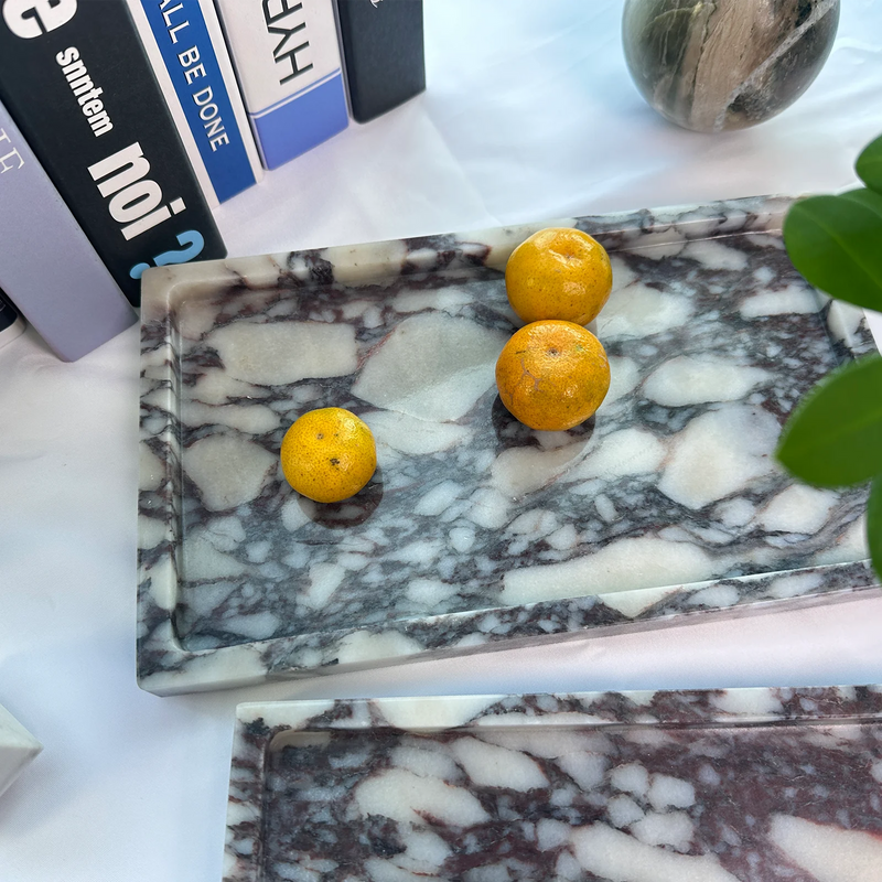 Natural Marble Vanity Tray 10"x6", Genuine Calacatta Viola Marble Stone Tray for Bathroom/Kitchen/Dresser
