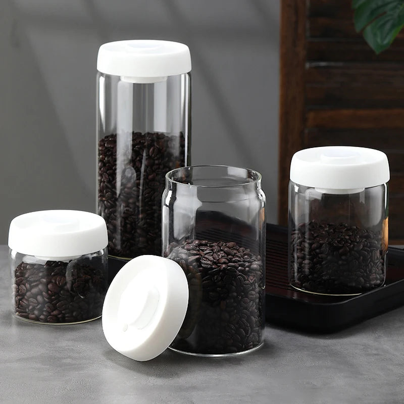 Vacuum Sealed Tank Coffee Bean Glass Sealed Jar Household Moisture-proof Air Extraction Airtight Container Coffee Set