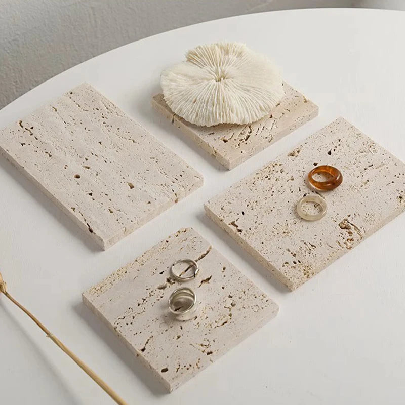 Travertine Marble Jewelry Holder, Stone Vanity Tray for Makeup Photography, Earring Display ,Artisan Crafted Wabi Sabi Decor