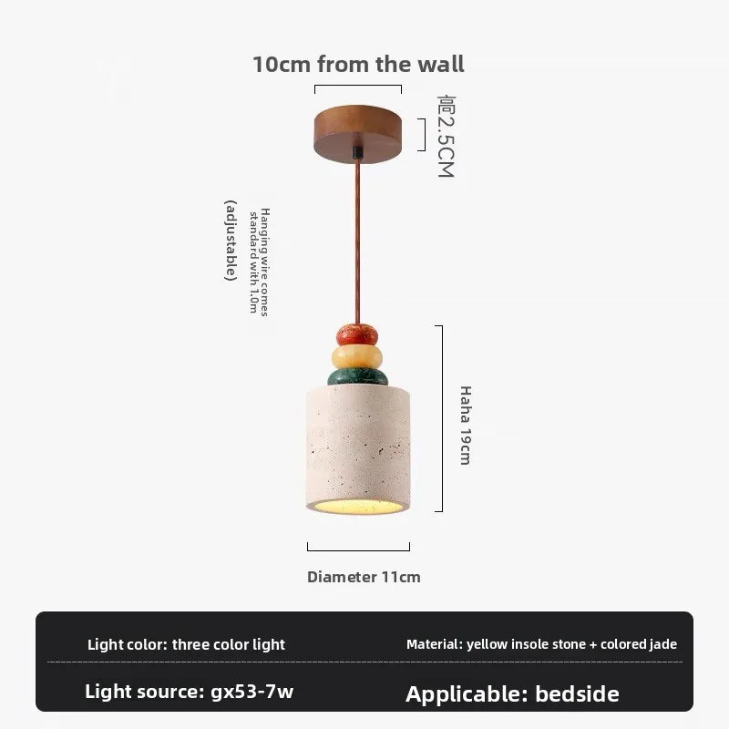 Yellow Travertine Pendant Lamp, Minimalist Bedside Small Chandelier for Bedroom, Hotel, Bar, Cozy Ambiance, Nordic Style