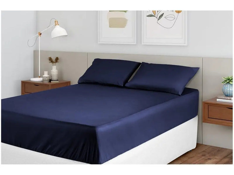 Bed Set Couple 100% Polyester Marcellin Textile Hypercal Navy Blue 3 Pieces
