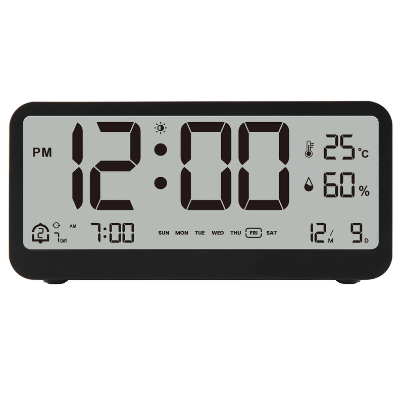 8001-EN Multifunctional Digital Clock LED Brightness Adjustable Temperature Humidity Displaying Alarm Clock with Dual Alarms