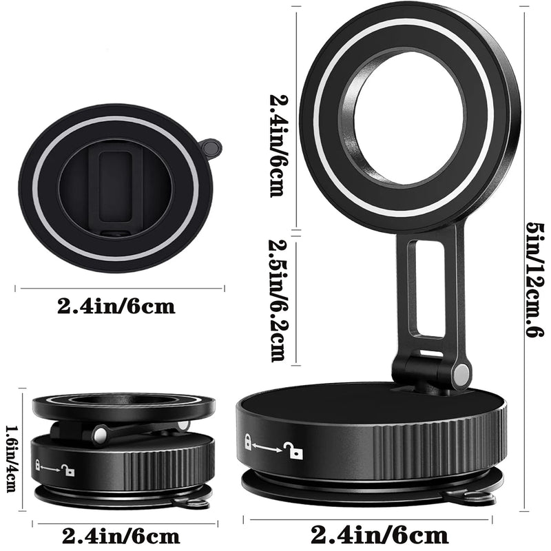 Suporte magnético a vácuo para telefone, suporte para telefone com ventosa Magsafe, suporte magnético ajustável em 360 °, dobrável em tamanho de bolso
