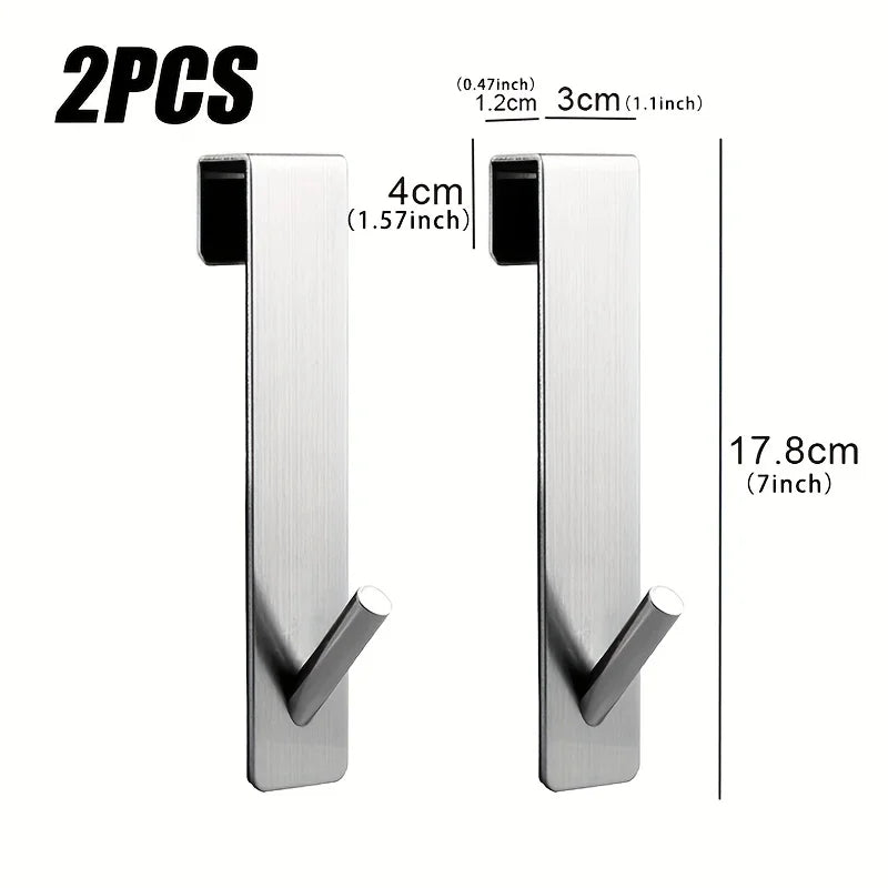 2pcs Bathrobe Hanger Shower Room Glass Over Door Hanging Hooks Punch-free Waterproof Towel Hanger Metal S-Shape Bath Towel Hooks