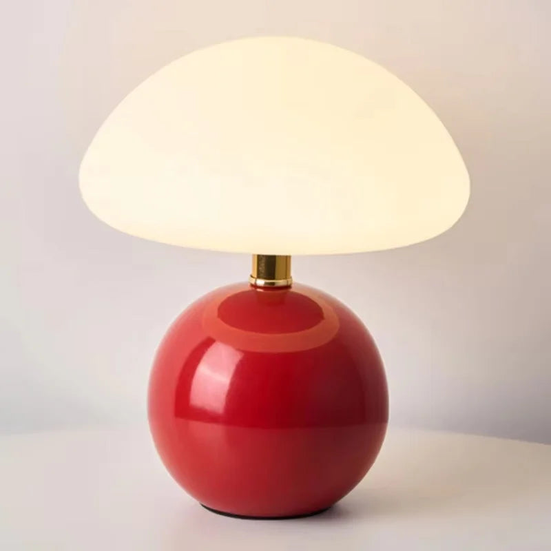 Mushroom small table lamp cream roller molded ceramic atmosphere lamp eye protection LED lamp bedroom headboard decoration light