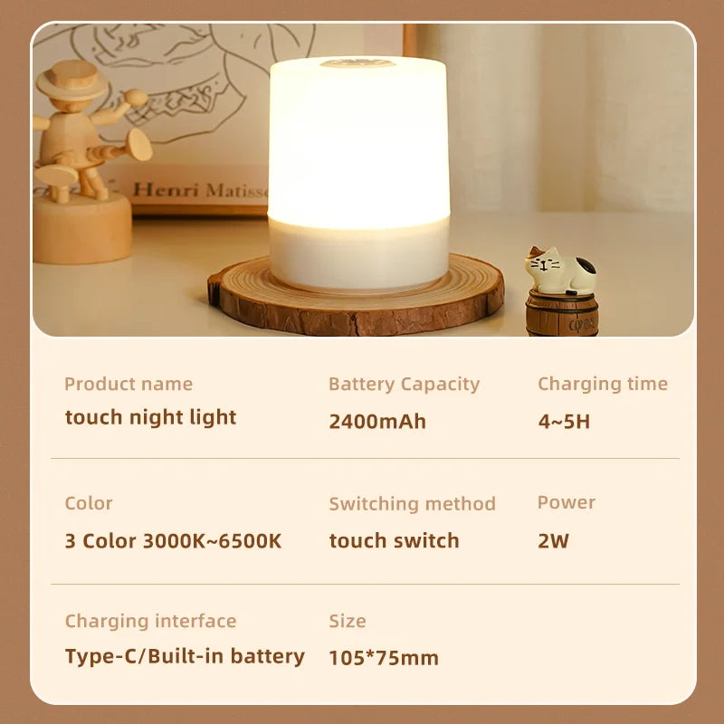 Table Lamp Night USB LED Lamp With Switch Rechargeable Lights For Kitchen Hallway Closet Bedroom Home Night Light Three Colors