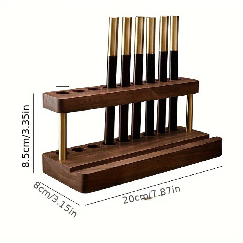 1PC Walnut Wood Multifunction Desk Organizer - Pen Holder, Phone Stand & Storage Solution for Office and School