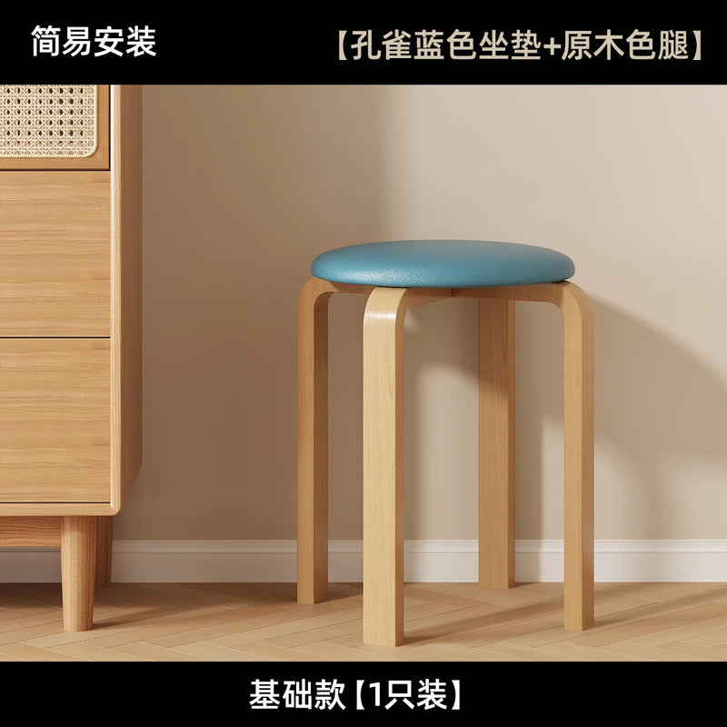 Japanese Solid Wood Dining Stool Stackable Restaurant Upholstered Bench Simple Modern Living Room Stool Restaurant Furniture FYD