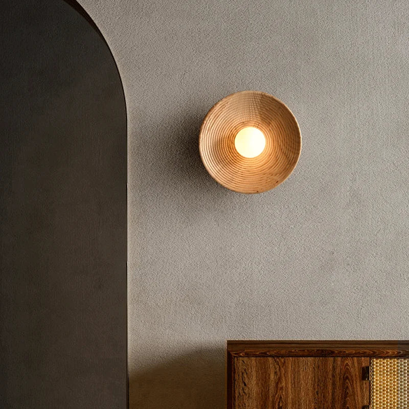 YEBMLP Postmodern Retro Wooden Wall Lamp Silent Meditation Porch Wall Light Indoor Decor LED Light Study Room Teahouse Wall Lamp
