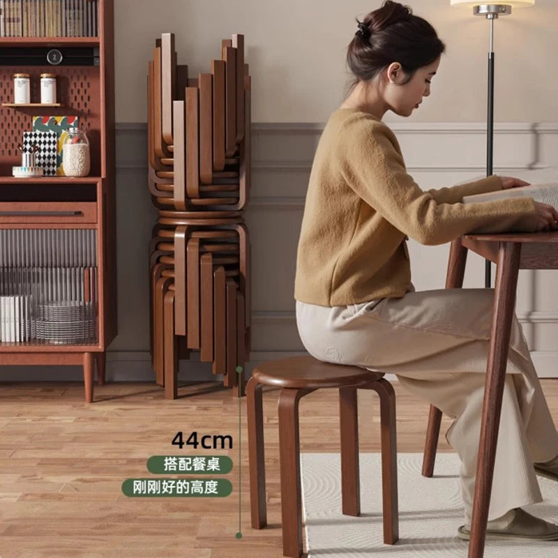 Japanese Solid Wood Dining Stool Stackable Restaurant Upholstered Bench Simple Modern Living Room Stool Restaurant Furniture FYD